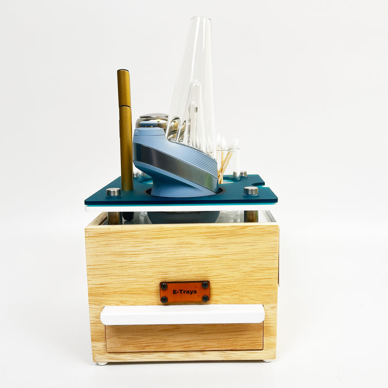 Compact Puffco Dab Session Wooden Box with Hidden Compartments, Storage Drawer, Hot Knife Slot, ISO Dispenser, Swab Jar